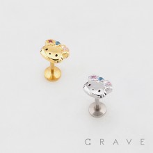 BOW RIBBON KITTY CAT THREADLESS (PUSH IN) 316L SURGICAL STEEL LABRET SET